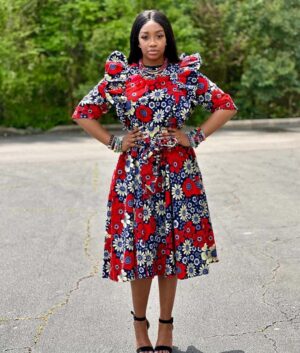 African Print Floral Mixed Print Dress