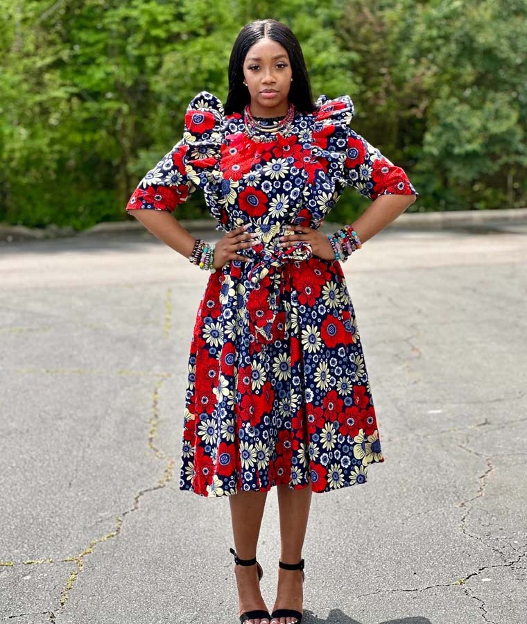 African Print Floral Mixed Print Dress