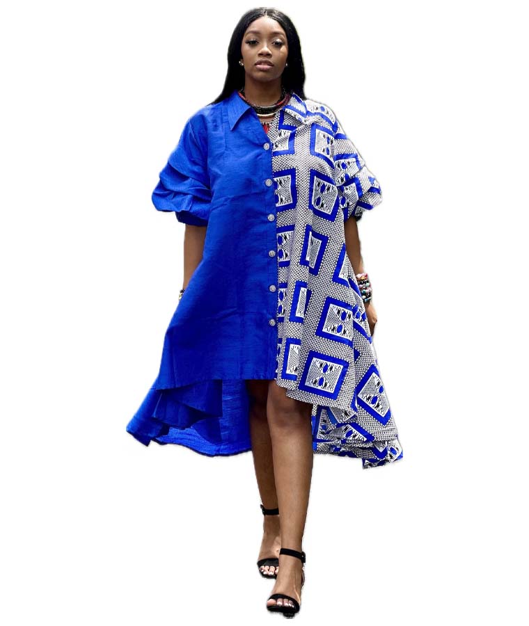 Ankara Hi-Low Shirt Dress Half Sleeve