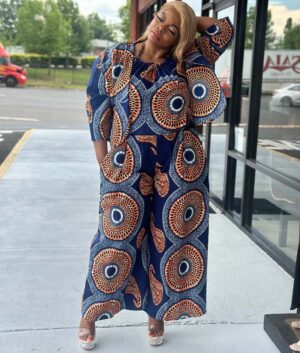 Abiba African Print Jumpsuits Wide Leg Pants With Jacket