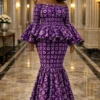 47 Handmade Purple Batik Print African Two-Piece Set