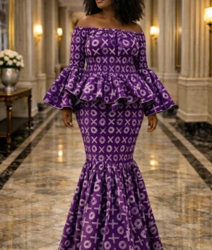 Handmade Purple Batik Print African Two-Piece Set