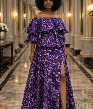 Purple African Print Two-Piece Maxi Set