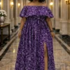 57 Purple Geometric Print Maxi Dress