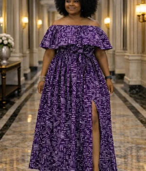 Purple Geometric Print Maxi Dress