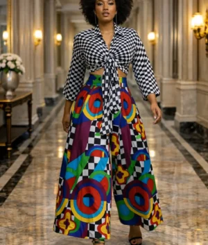 Women’s High-Waisted Wide Leg African Print Trousers
