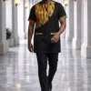 64 Kente Accent Black African Men's Suit/Dashiki Set