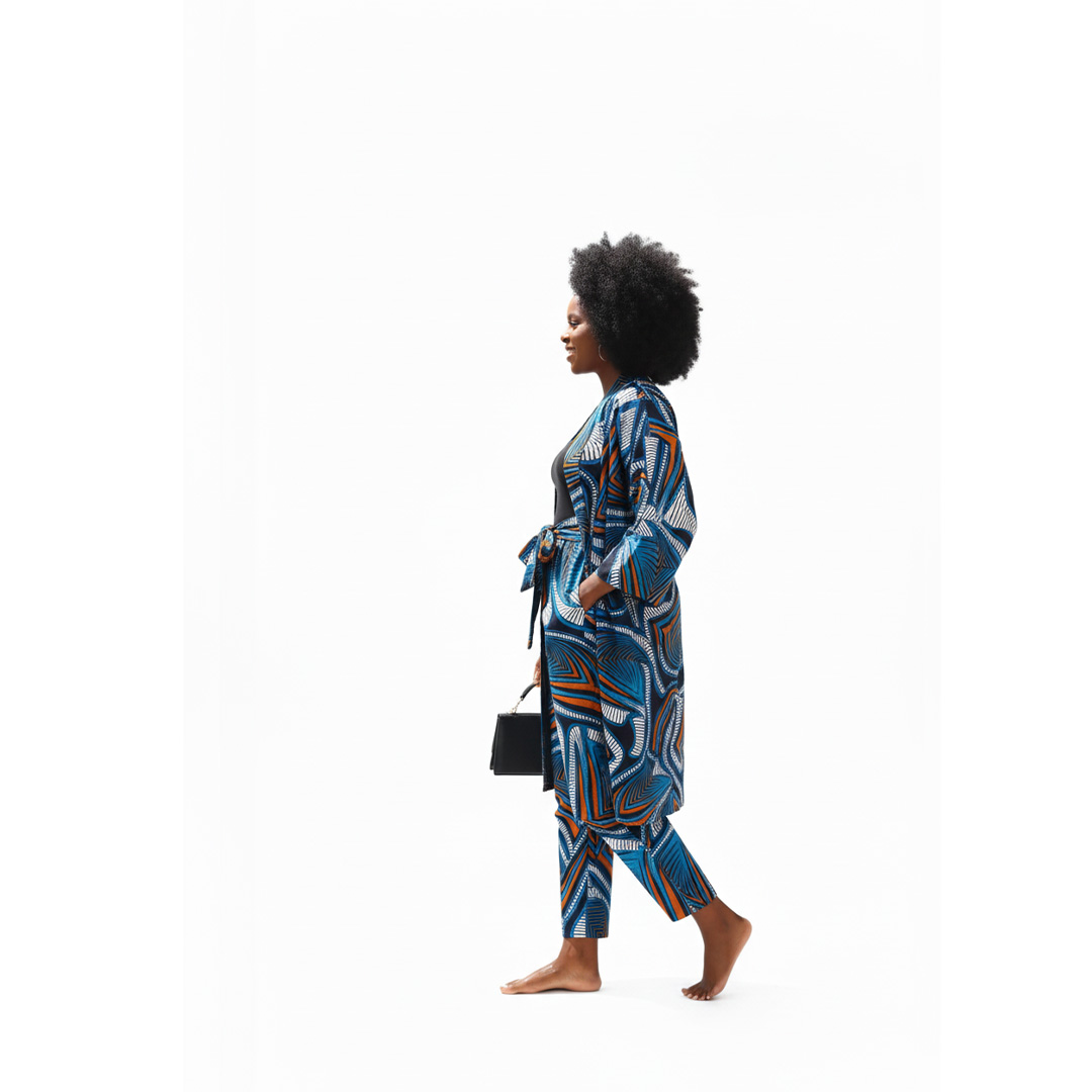 Blue & Orange Geometric Abstract Print Two-Piece Set