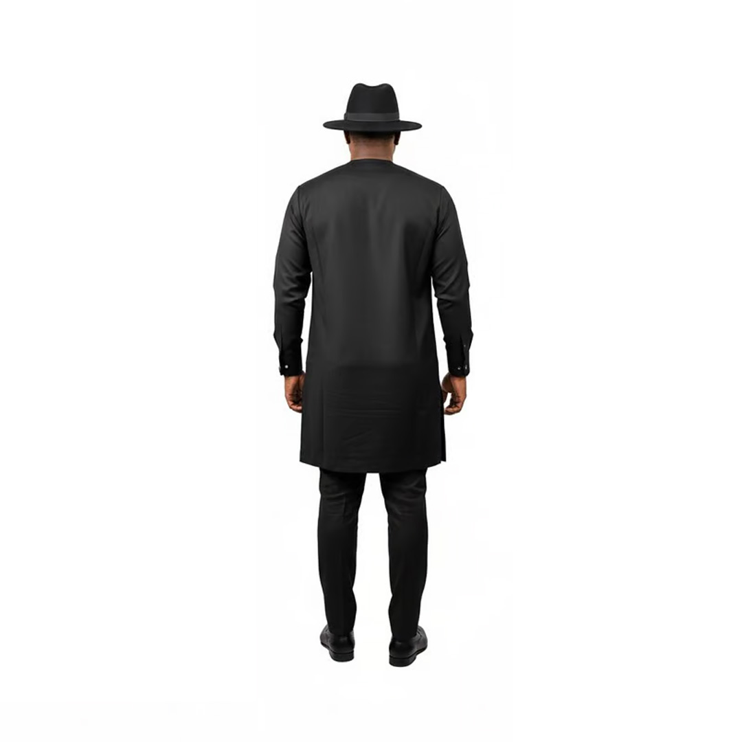 Men’s Modern Black Senator Wear – Two-Tone Long Sleeve Kaftan Set