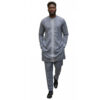 Item 105 Men’s Slate Grey African Kaftan Suit – Slim Fit Two-Piece Tunic and Trouser