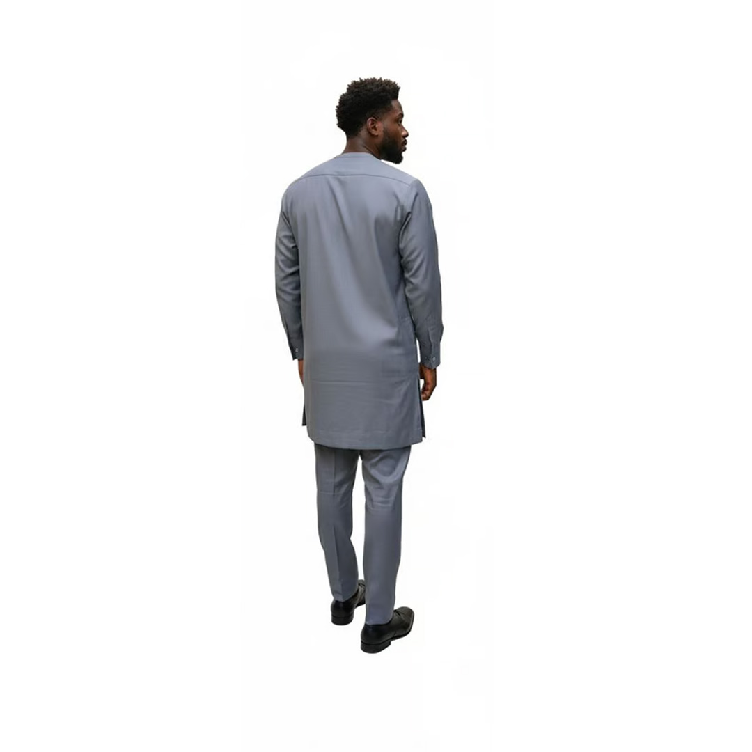 Men’s Slate Grey African Kaftan Suit – Slim Fit Two-Piece Tunic and Trouser - Image 3
