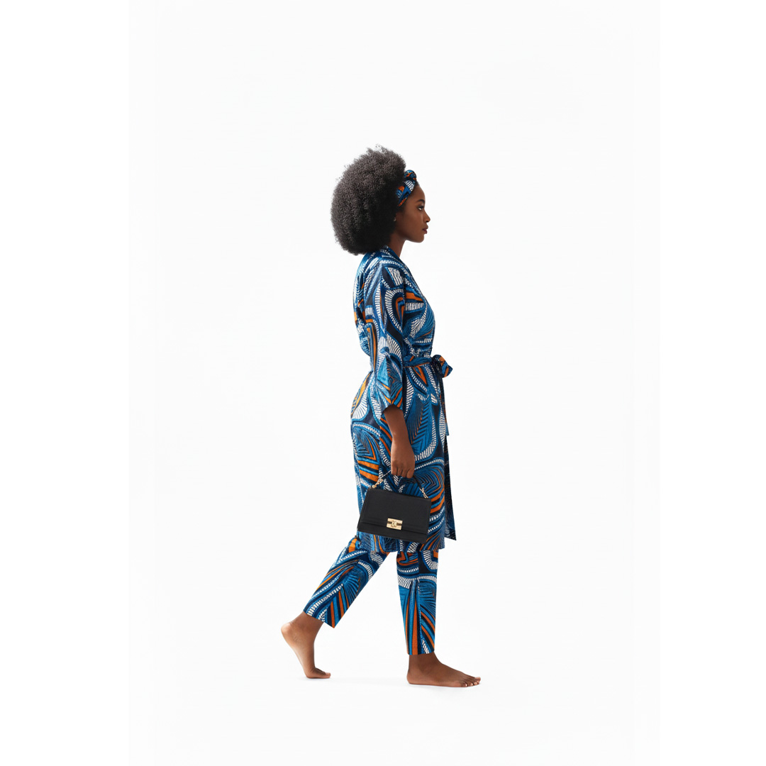 Blue & Orange Geometric Abstract Print Two-Piece Set