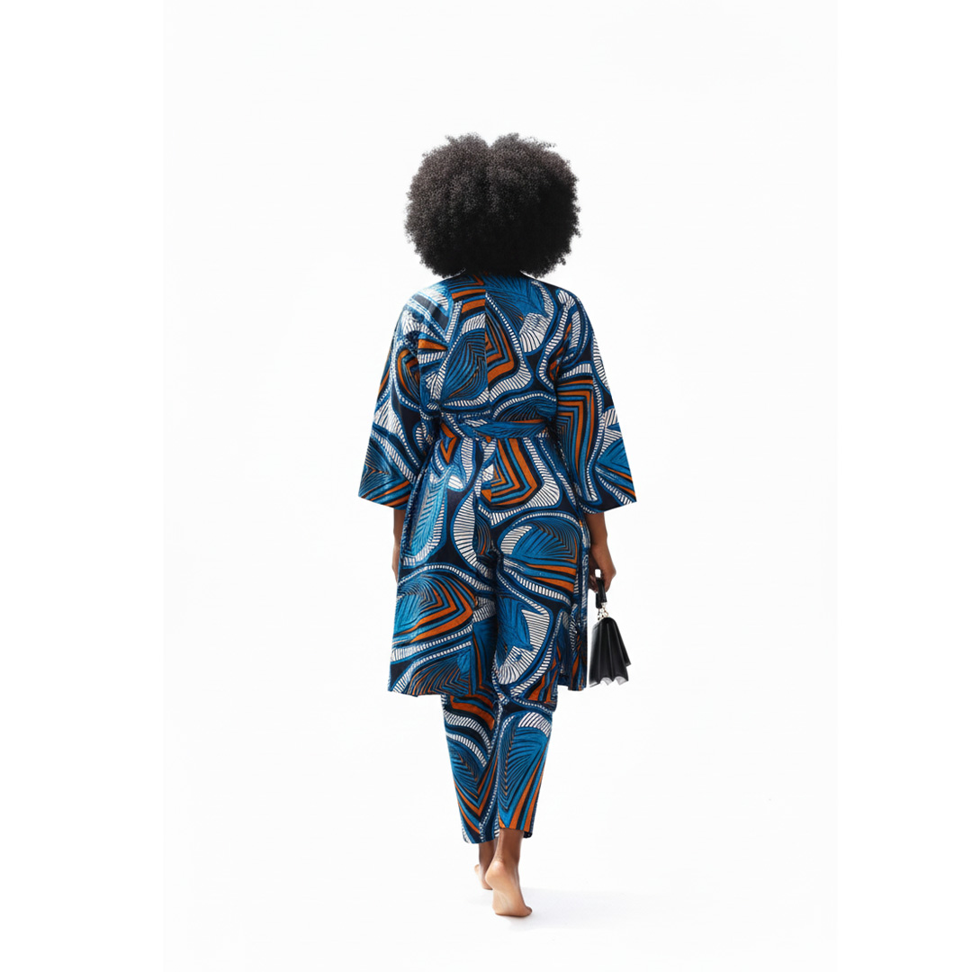 Blue & Orange Geometric Abstract Print Two-Piece Set