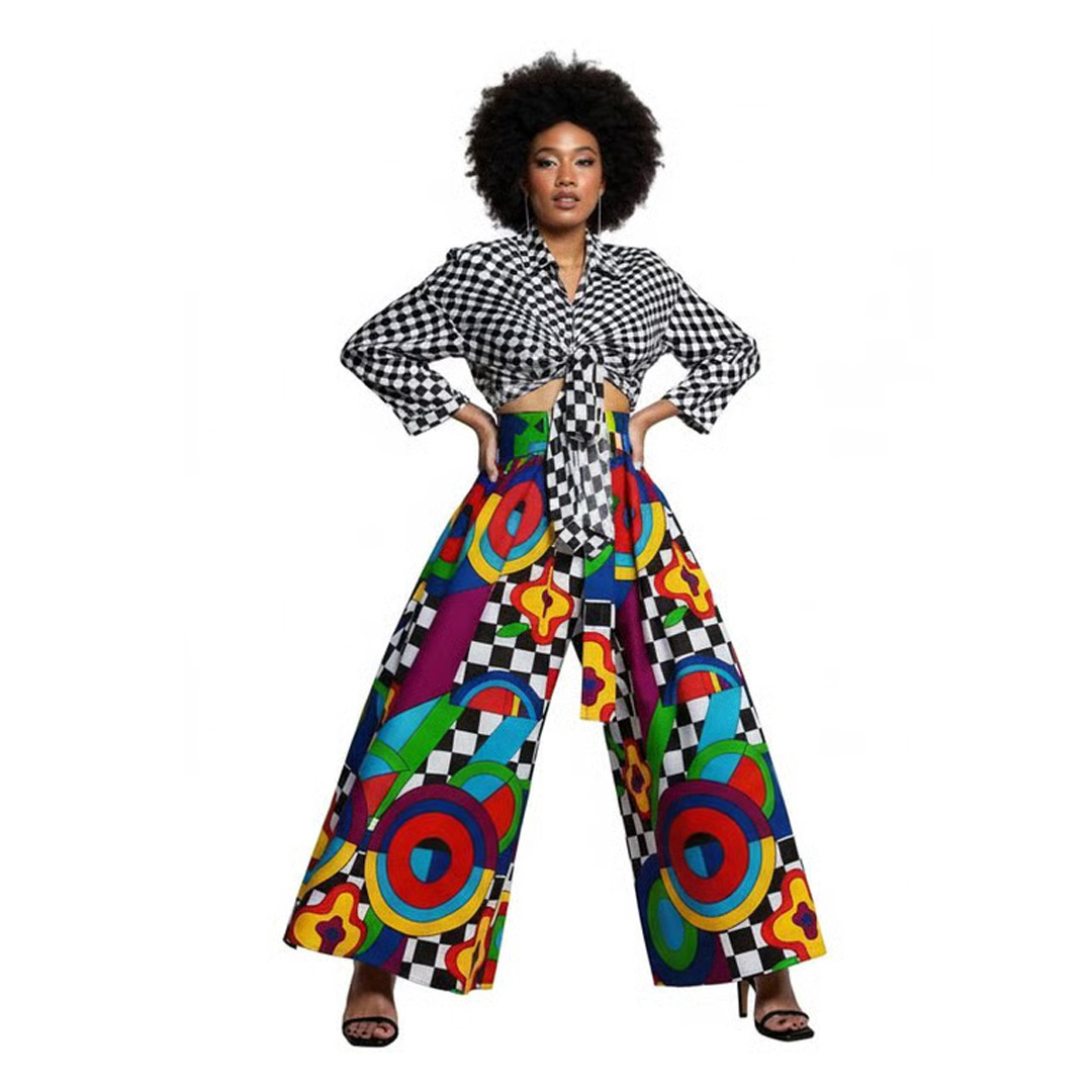 Women’s High-Waisted Wide Leg African Print Trousers