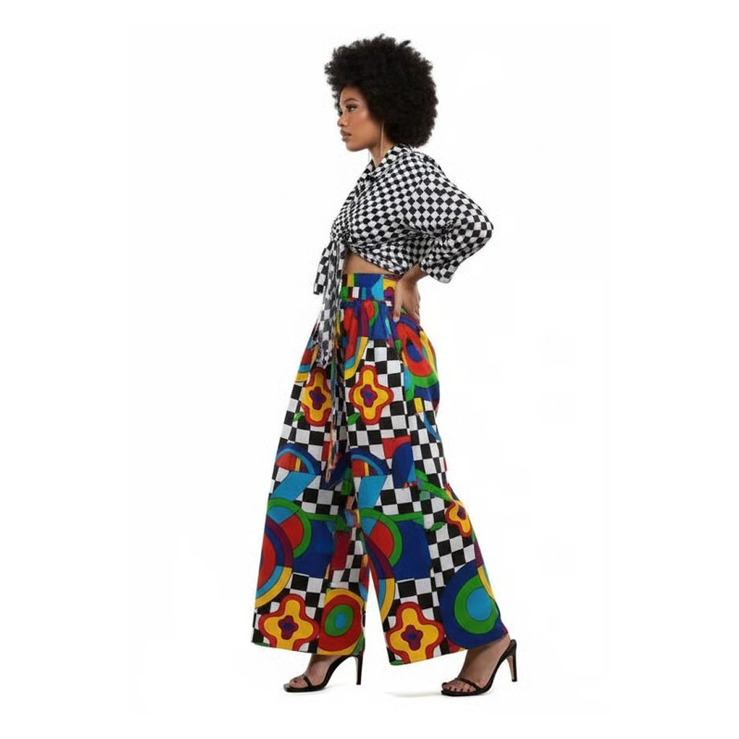 Women’s High-Waisted Wide Leg African Print Trousers