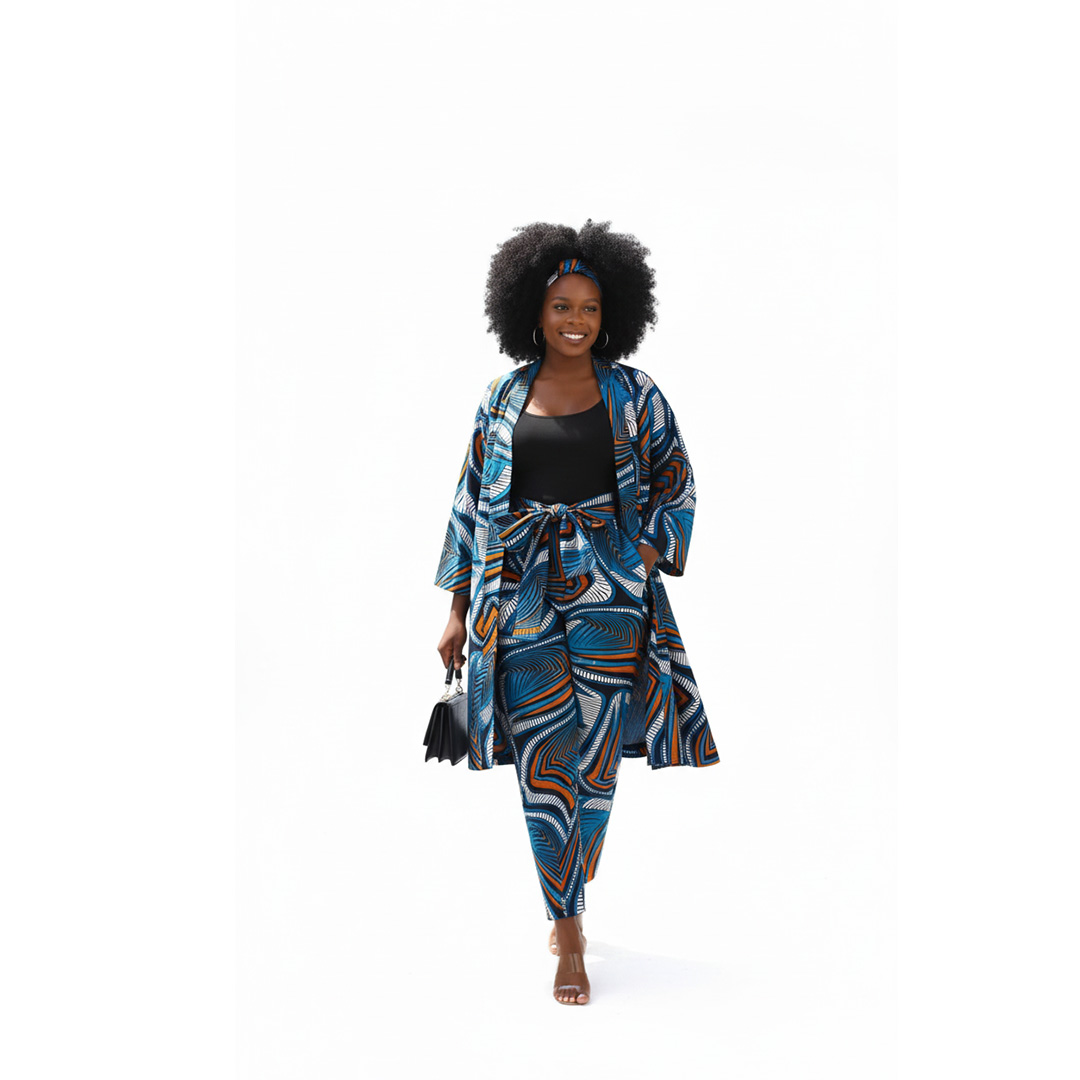 Blue & Orange Geometric Abstract Print Two-Piece Set