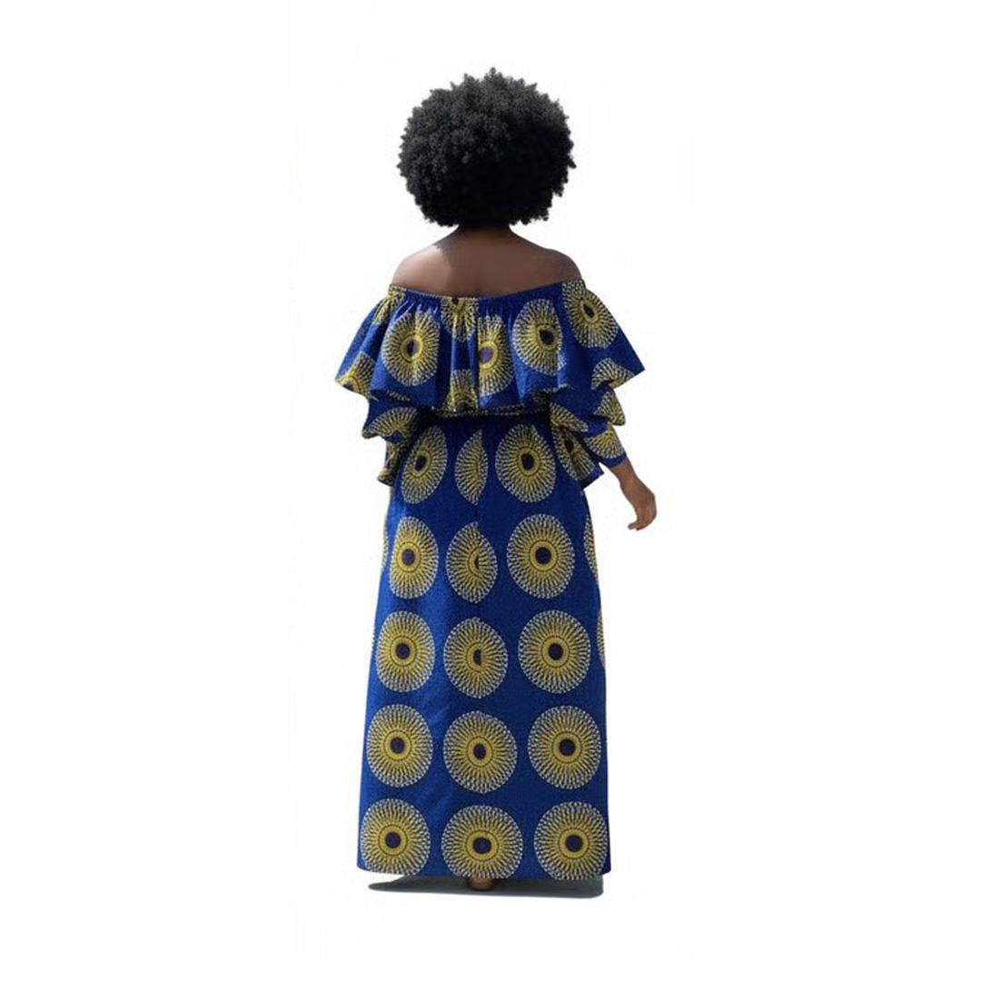 Handmade Ankara African Print Two-Piece Set: Off-Shoulder Ruffle Peplum - Image 2