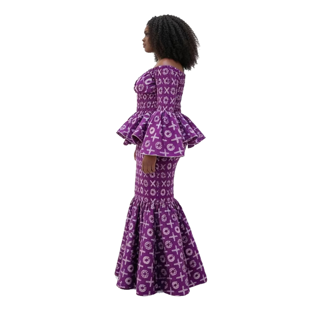 Handmade Purple Batik Print African Two-Piece Set - Image 2