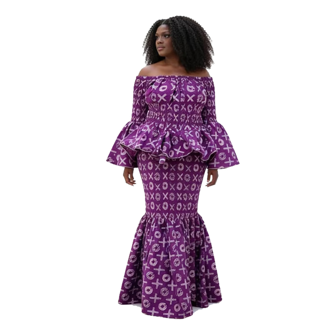 Handmade Purple Batik Print African Two-Piece Set