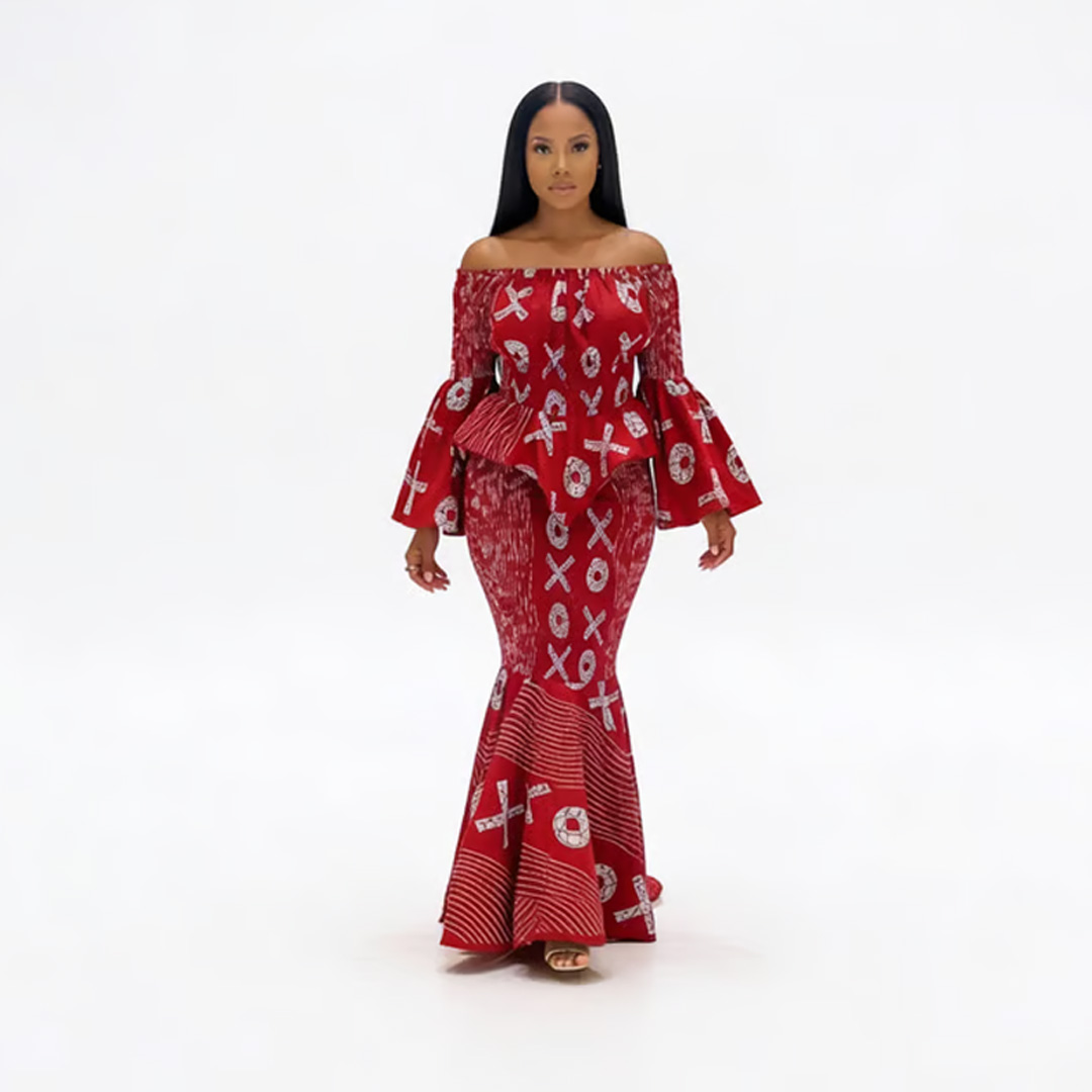 African Print Off-Shoulder Mermaid Dress