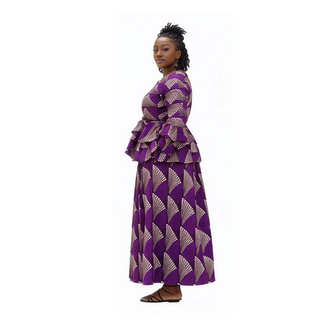 Handmade Purple Ankara Print Peplum Maxi Dress - Image 3