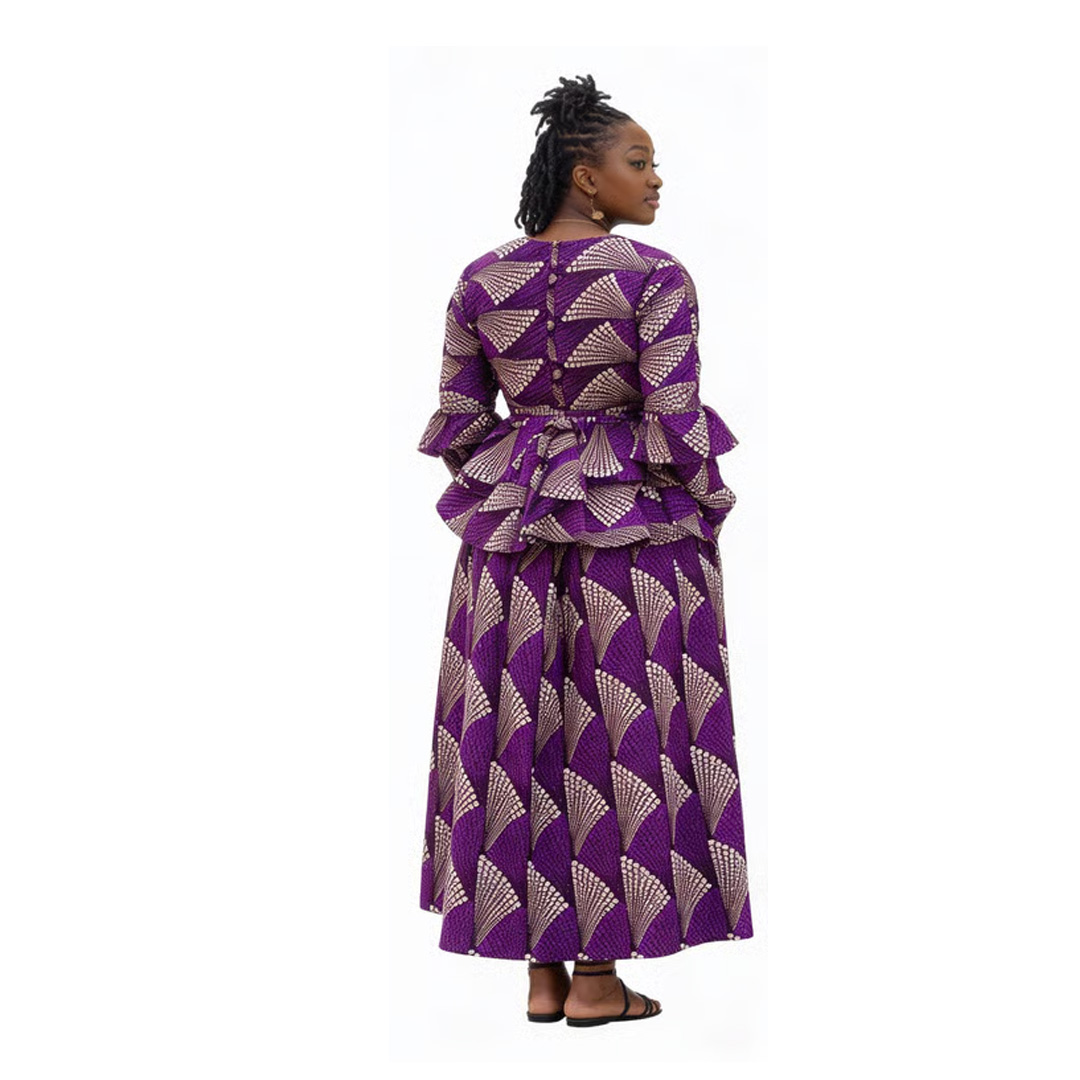 Handmade Purple Ankara Print Peplum Maxi Dress - Image 2
