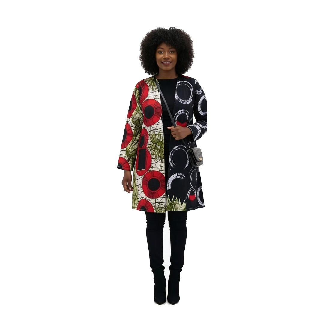 Handmade African Print Kimono Jacket – Women’s African Wax Print Open-Front Cardigan with Split Design