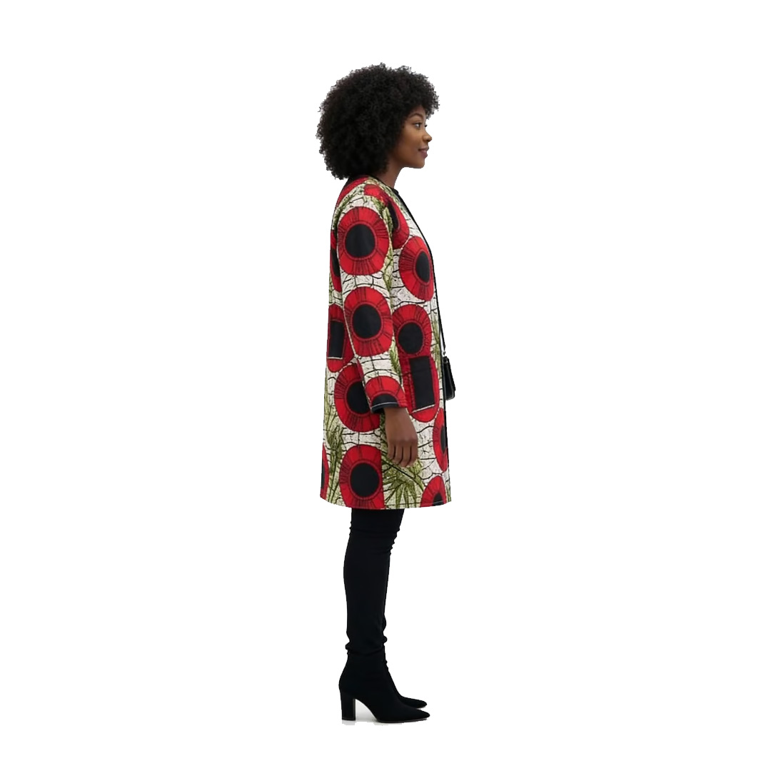 Handmade African Print Kimono Jacket – Women’s African Wax Print Open-Front Cardigan with Split Design