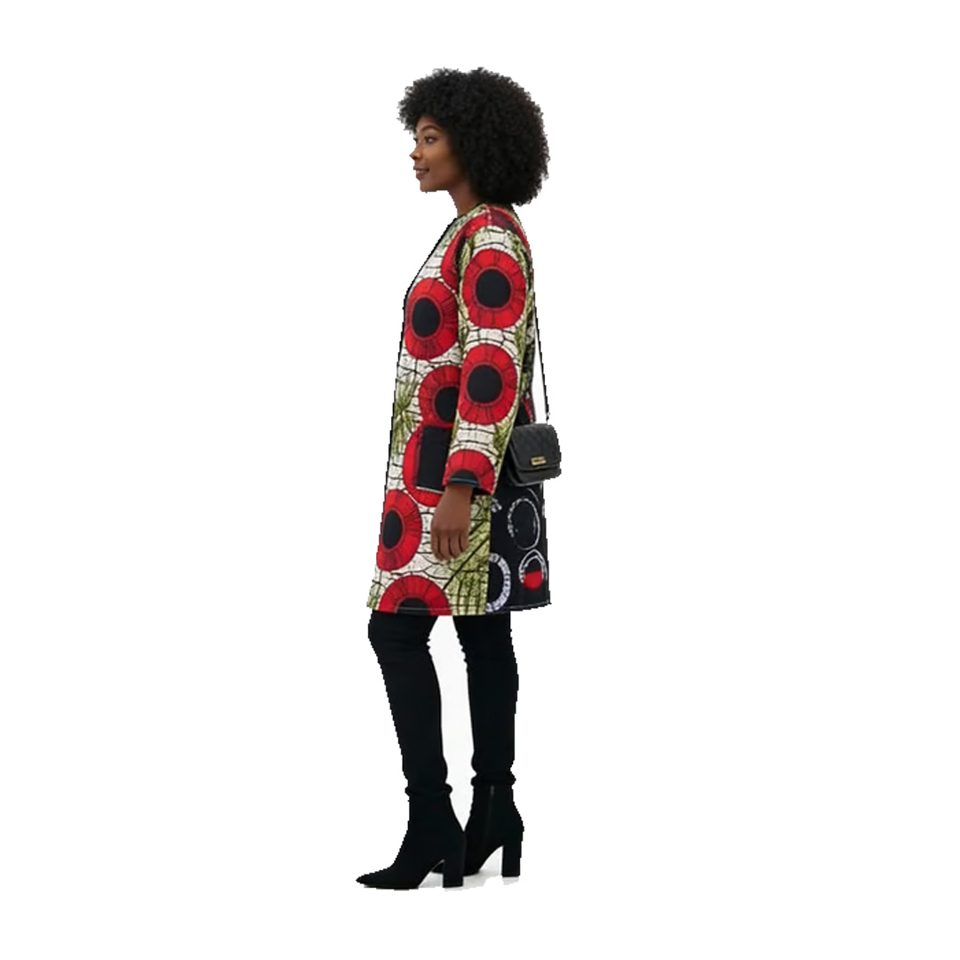 Handmade African Print Kimono Jacket – Women’s African Wax Print Open-Front Cardigan with Split Design