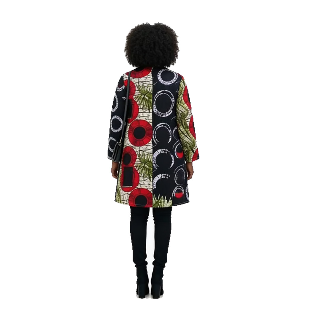 Handmade African Print Kimono Jacket – Women’s African Wax Print Open-Front Cardigan with Split Design