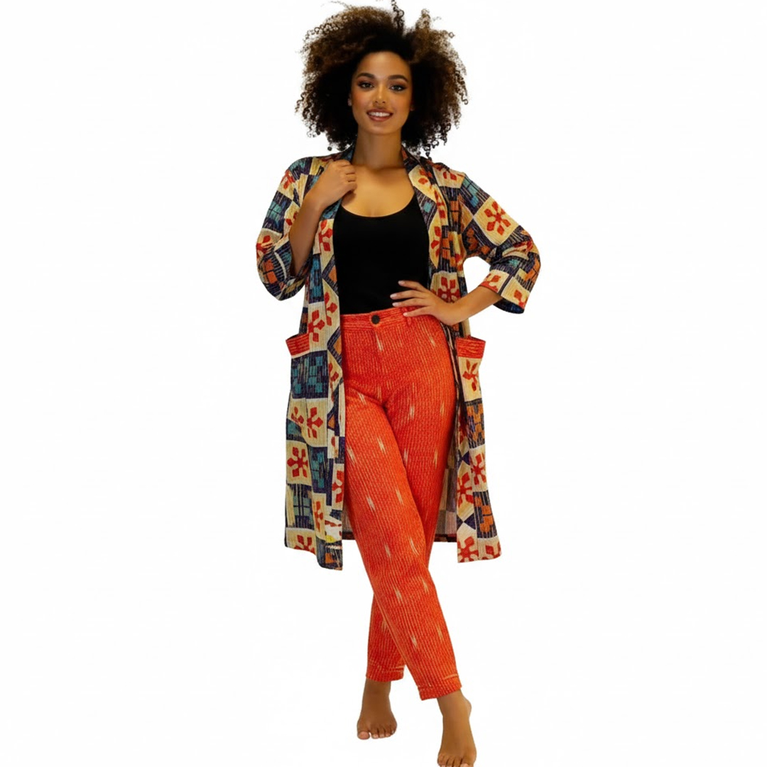 Hand-Block Printed Cotton Kimono Jacket