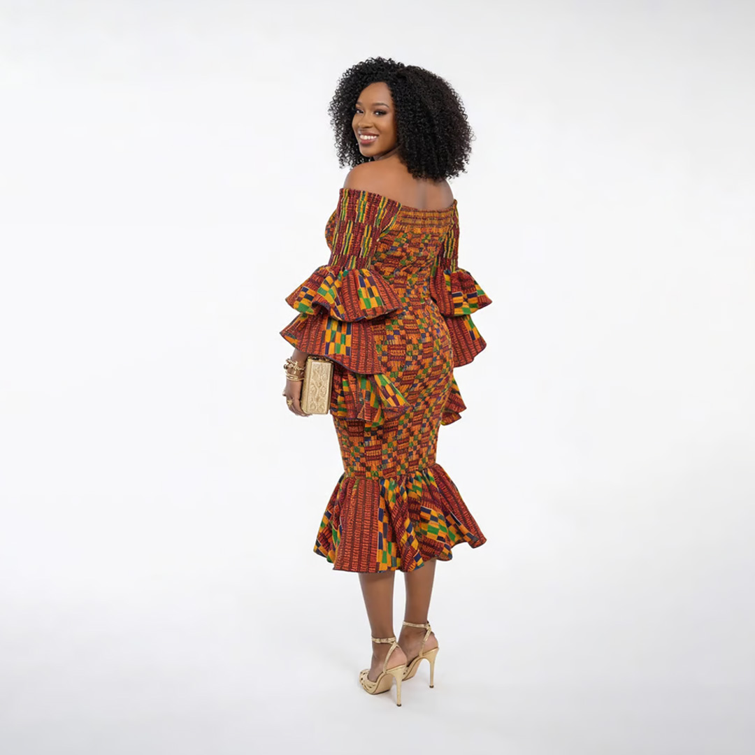 African Kente Print Off-the-Shoulder Mermaid Dress 4 African Kente Print Off-the-Shoulder Mermaid Dress - Image 4