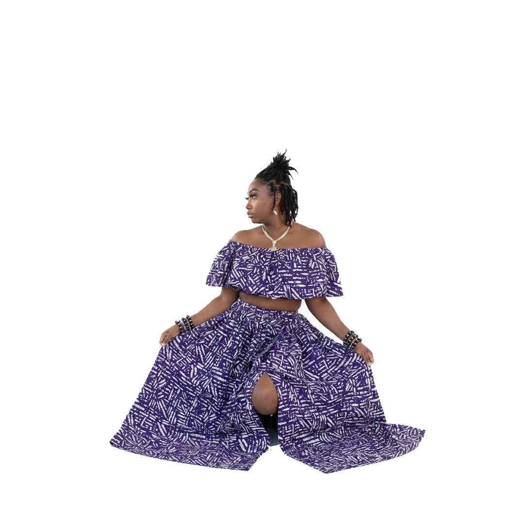 Off-Shoulder Bardot Crop Top & High-Slit Maxi Skirt