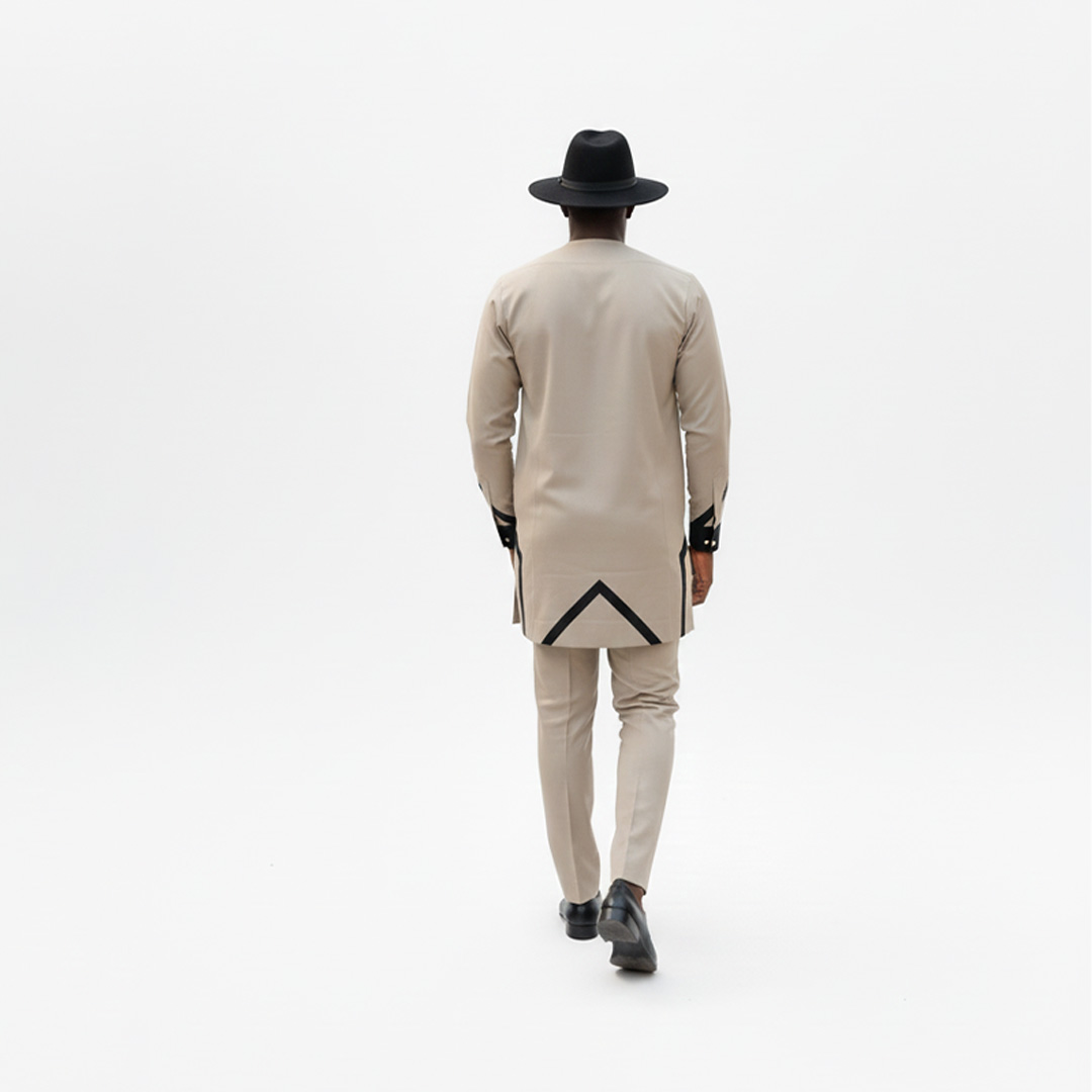 Premium Khaki & Black Geometric Design Two-Piece Suit for Men 4 Premium Khaki & Black Geometric Design