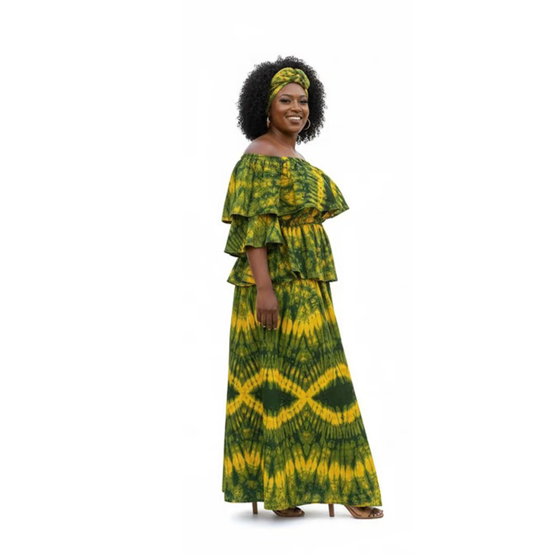 African Print Off-the-Shoulder Maxi Dress