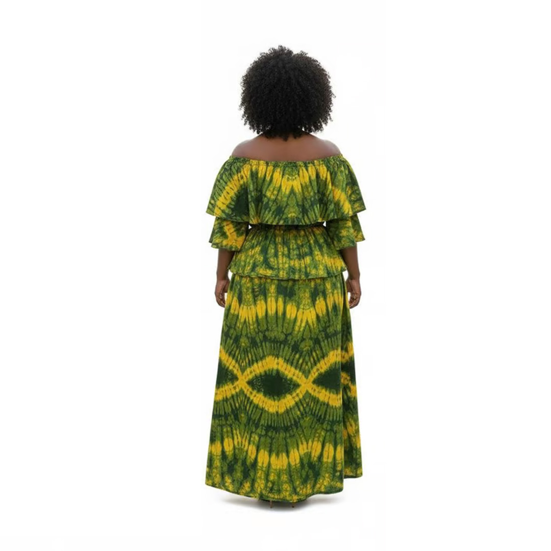 African Print Off-the-Shoulder Maxi Dress