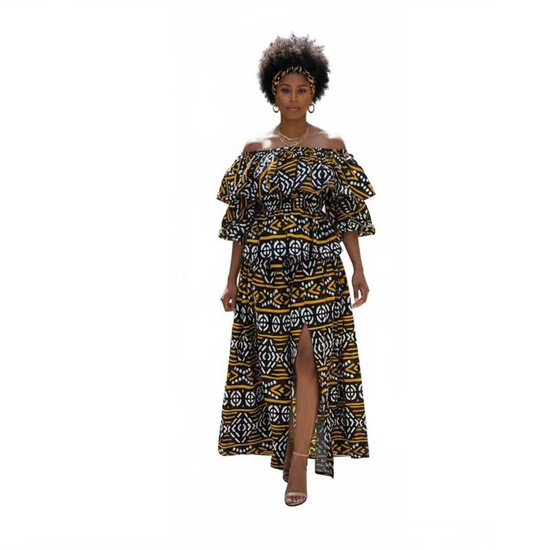 Off-The-Shoulder African Print Maxi Dress
