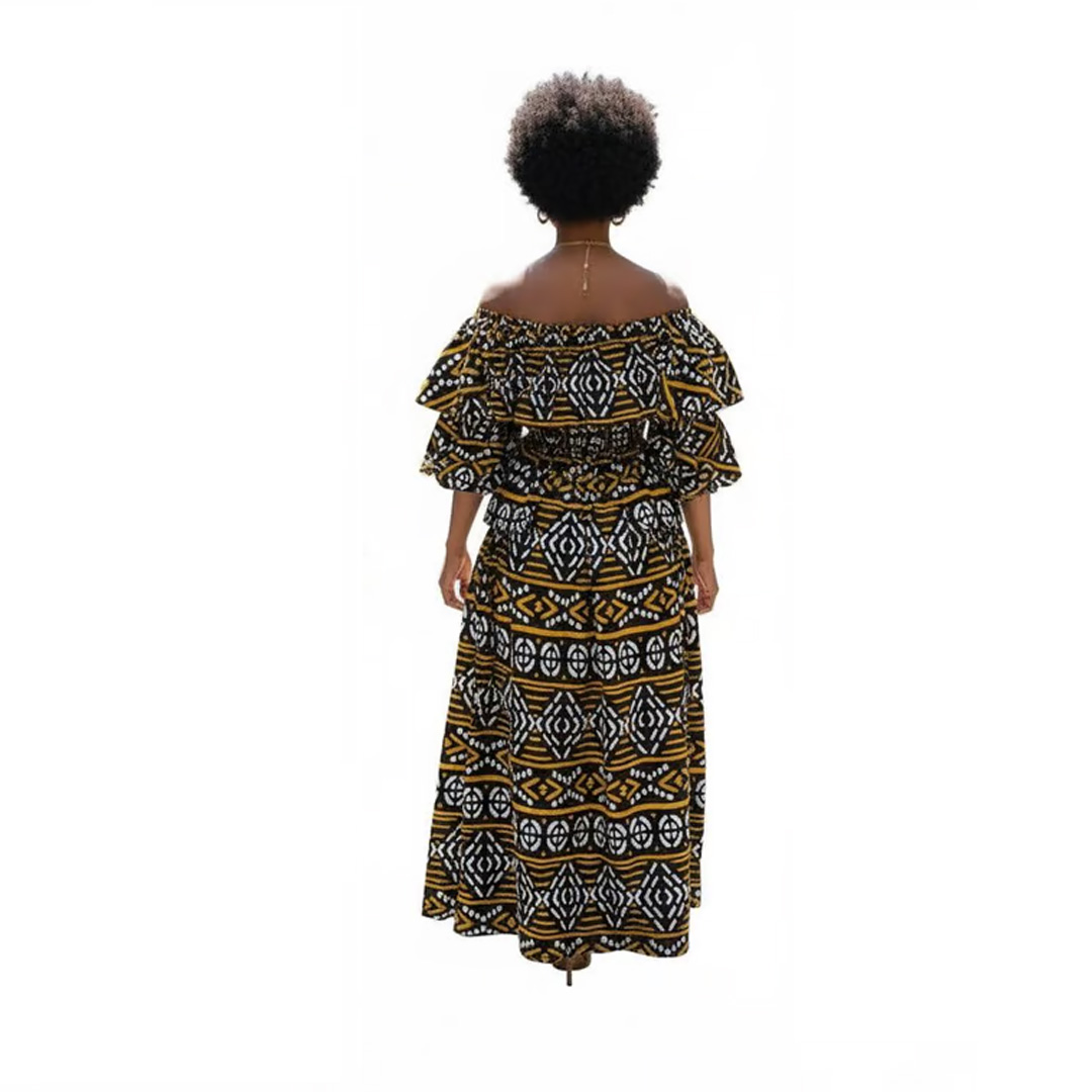 Off-The-Shoulder African Print Maxi Dress