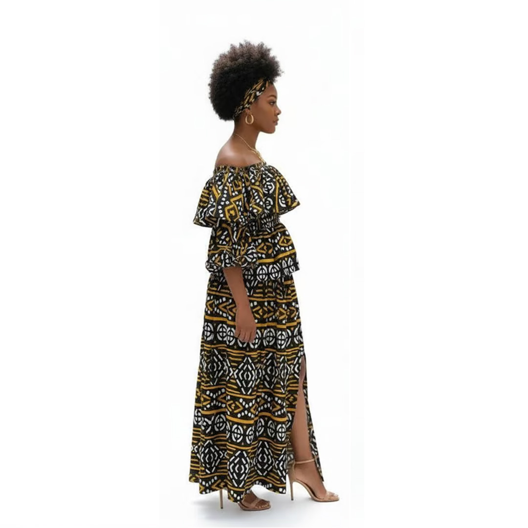 Off-The-Shoulder African Print Maxi Dress