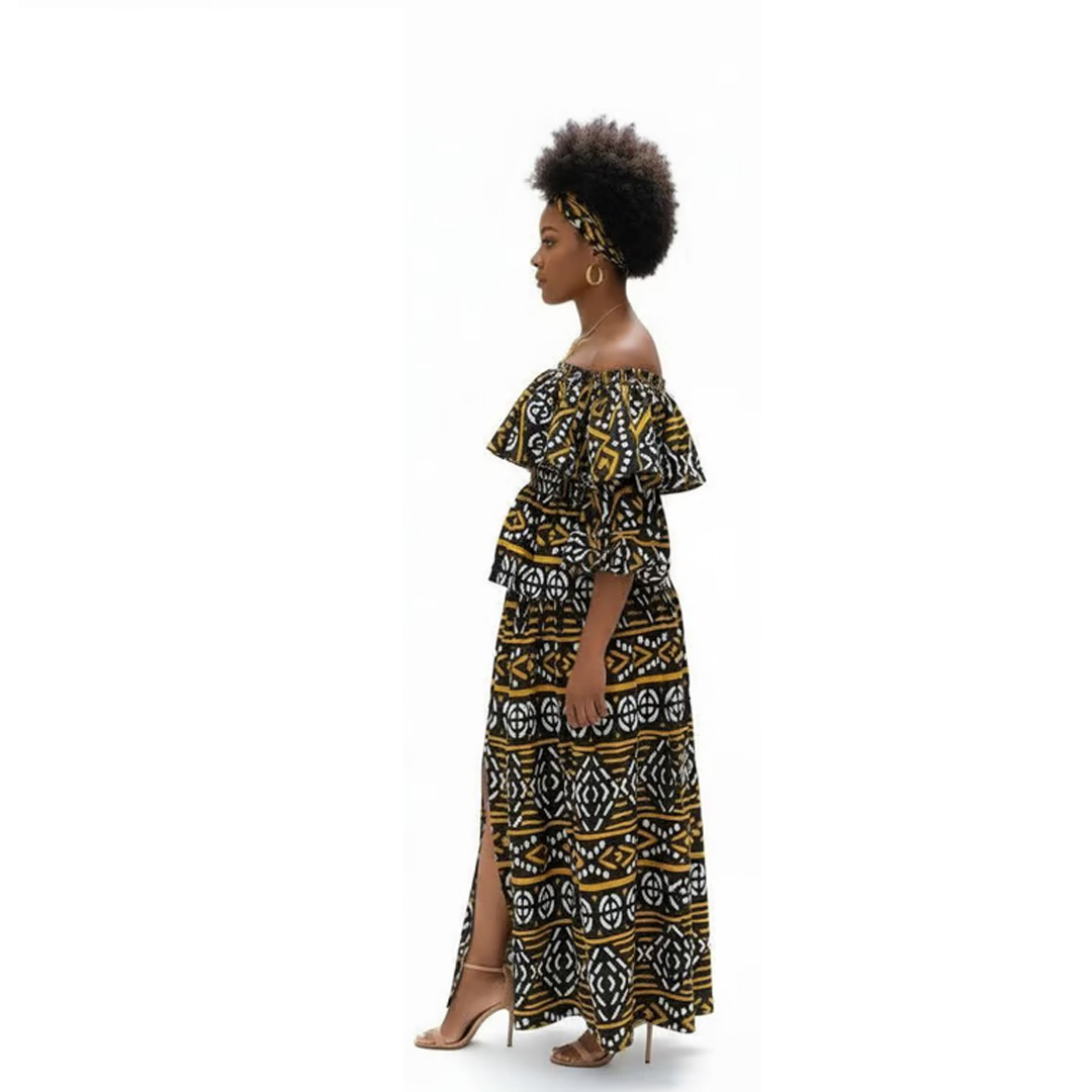 Off-The-Shoulder African Print Maxi Dress