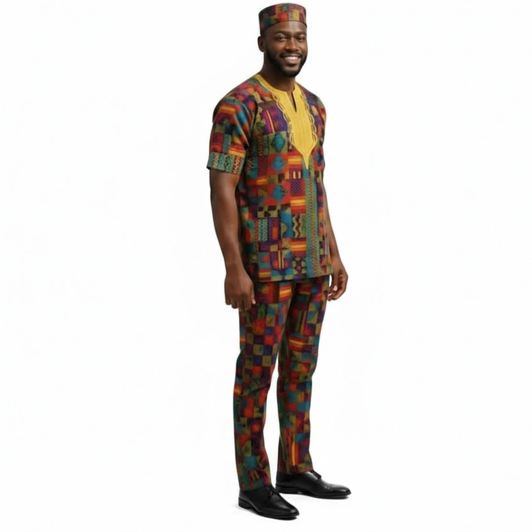Men’s Kente Print African Dashiki Set