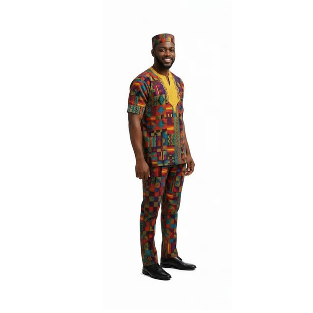 Men’s Kente Print African Dashiki Set
