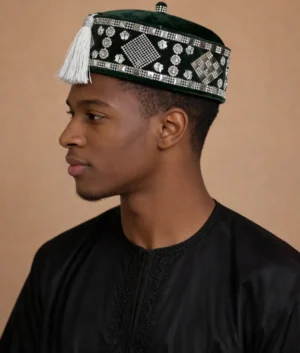 Forest Green Velvet Kufi Hat