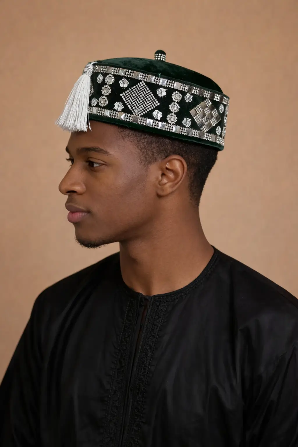 Forest Green Velvet Kufi Hat
