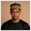Item 242 Royal Navy Blue Velvet Kufi Hat with Gold Beadwork and Tassel – Traditional African Fila Cap