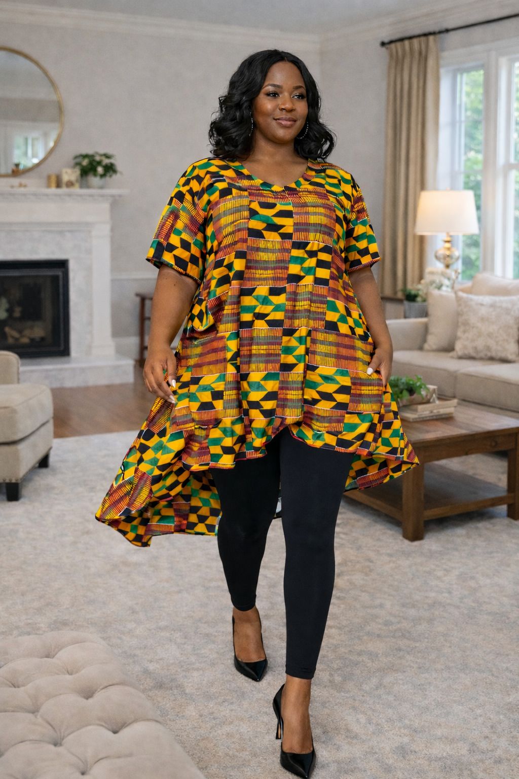 Orange and Black Ankara Print High Low Top Maxi Dress 2 Orange and Black Ankara Print High Low Top Maxi Dress - Image 2