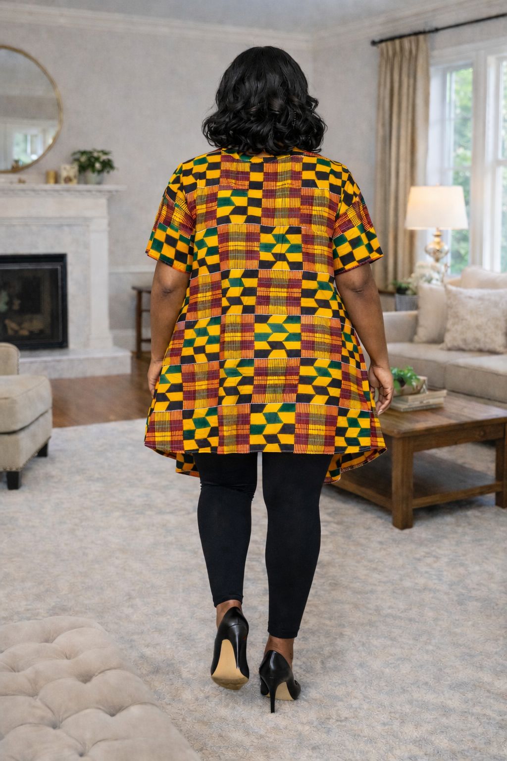 Orange and Black Ankara Print High Low Top Maxi Dress 3 Orange and Black Ankara Print High Low Top Maxi Dress - Image 3