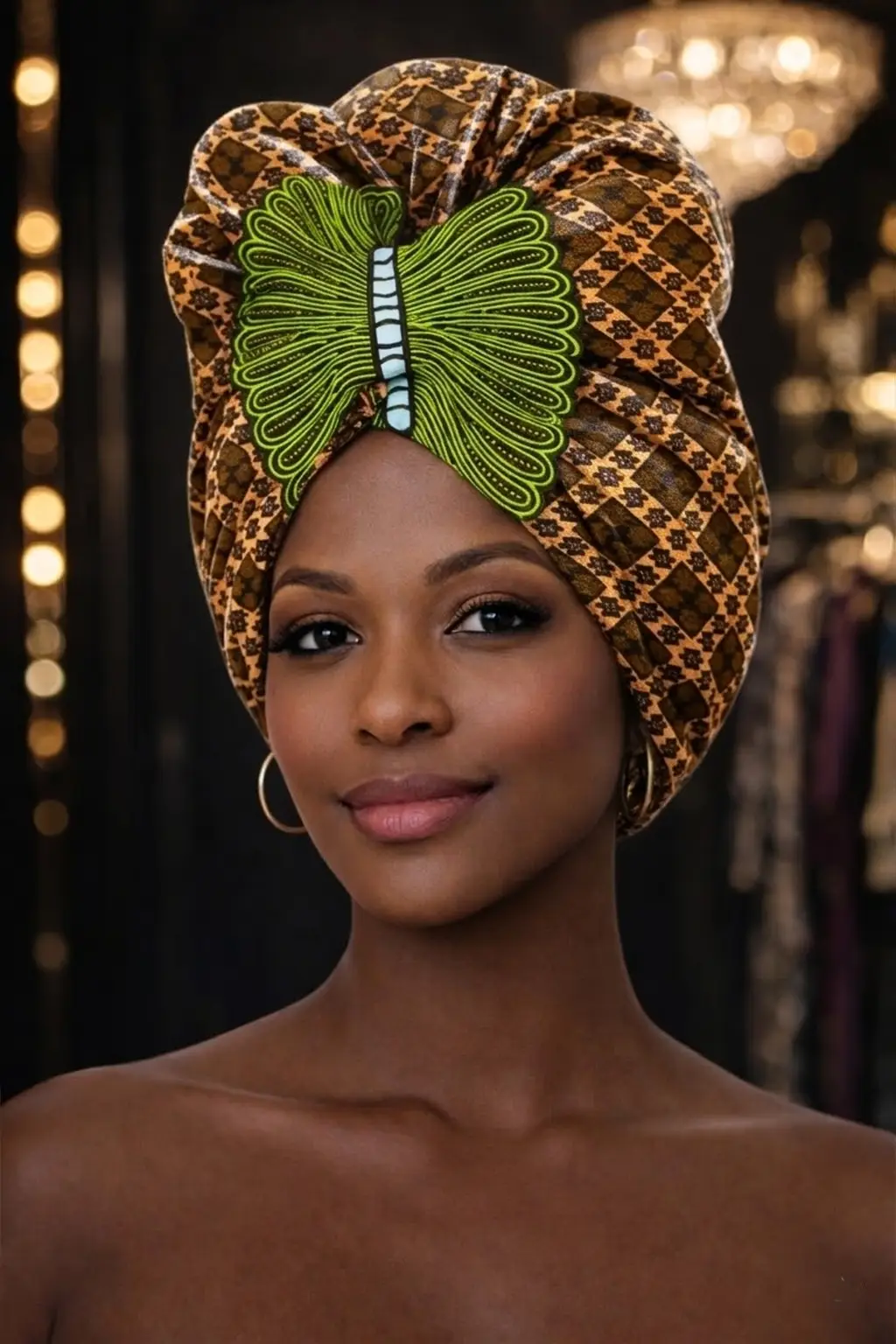 African Print Head Wrap Brown Geometric Cotton Turban 1 African Print Head Wrap Brown Geometric Cotton Turban