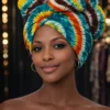 84 Teal and Yellow Sunburst Tie-Dye Head Wrap