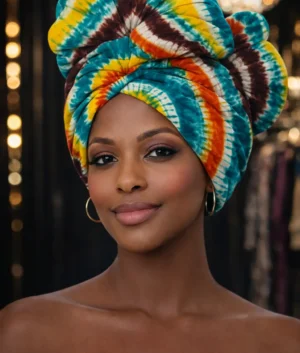 Teal and Yellow Sunburst Tie-Dye Head Wrap
